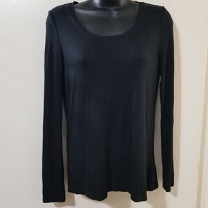 Rachel Zoe Ribbed Knit Top Black Size M